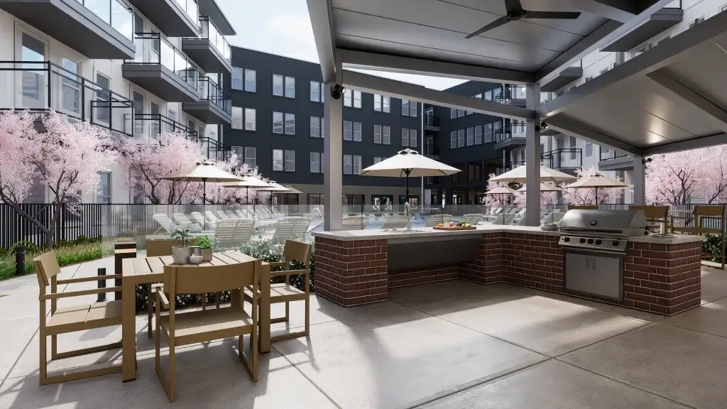 pool courtyard grill table dynamic